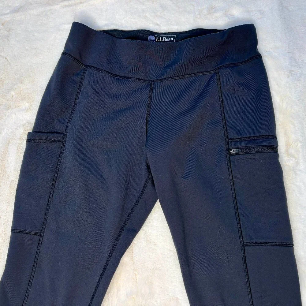 L.L. Bean Women's Black PrimaLoft Therma Stretch Fleece Pocket Tights/Leggings - Picture 4 of 15